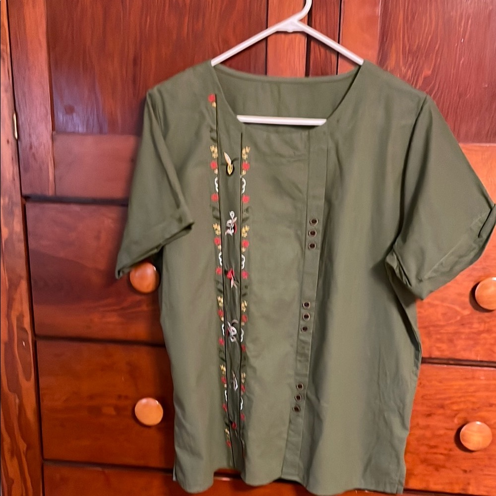 Embroidered Olive Green Women's Top